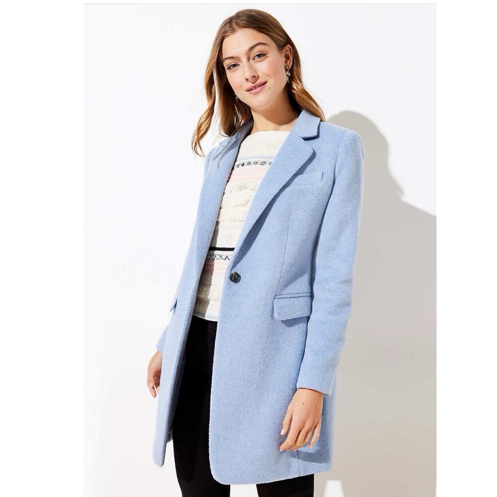 Ann Taylor LOFT Light Blue Modern Pea Coat Jacket Sz Medium Petite Scandi chic